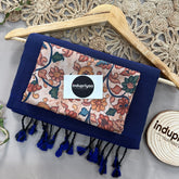 Navy Blue  Handloom Khadi Cotton Saree With Brown Print Blouse